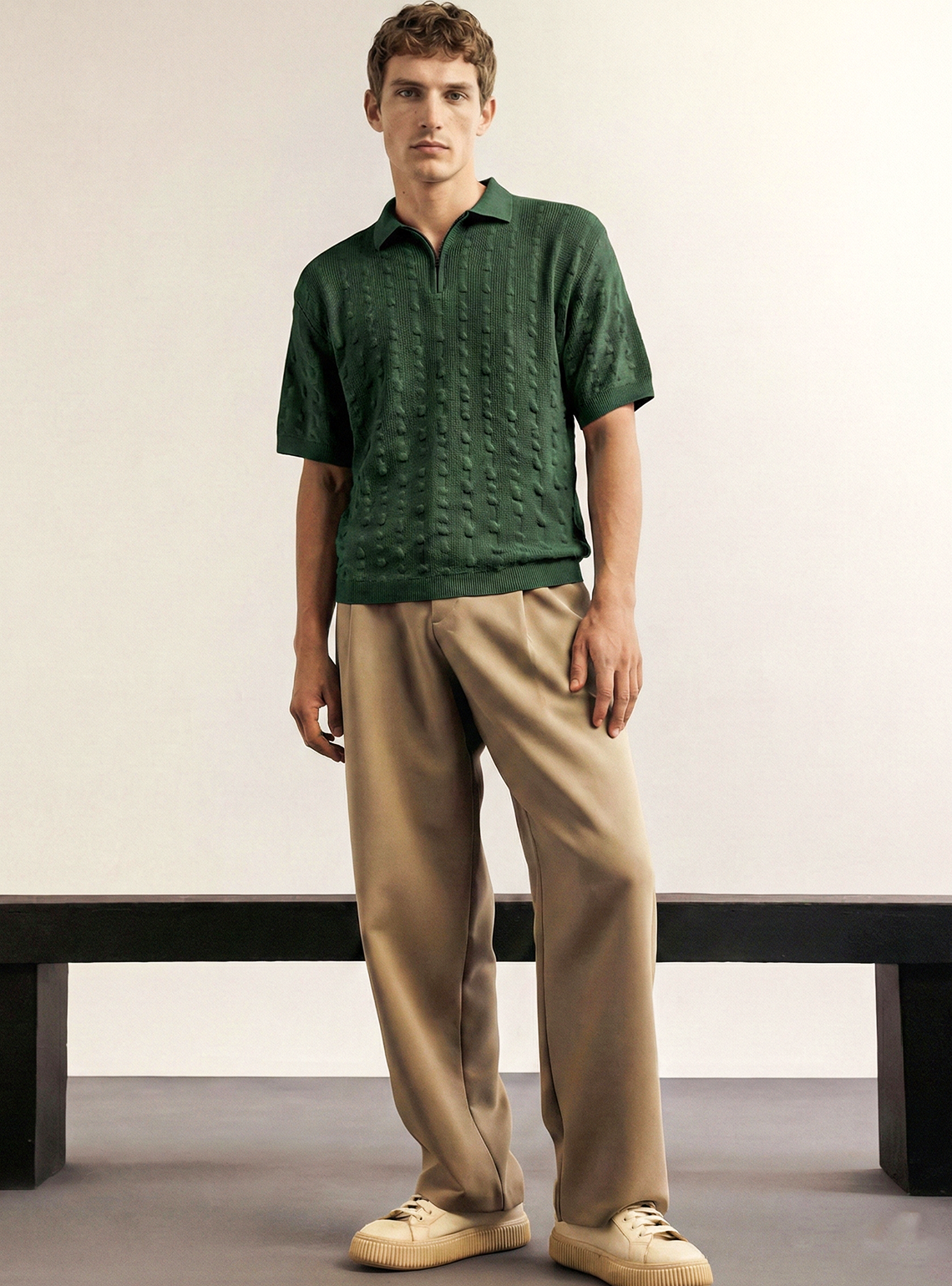 Stickad Pikétröja med Dragkedja | Henrik – Armygrön