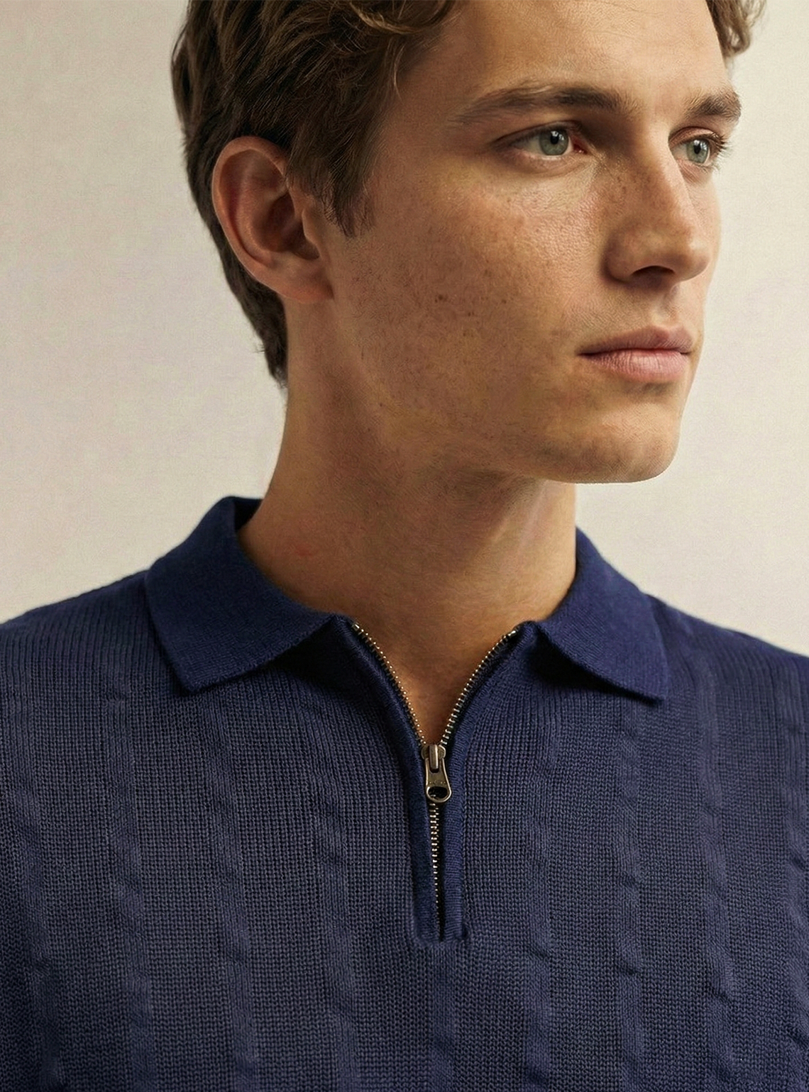 Stickad Pikétröja med Dragkedja | Viktor – Blå