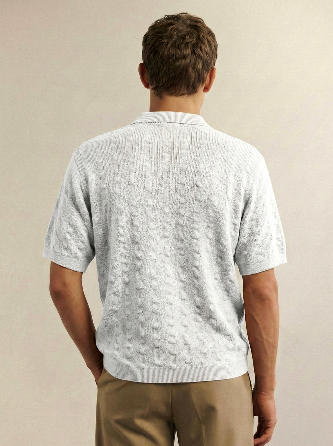 Stickad Pikétröja med Dragkedja | Leo – Vit