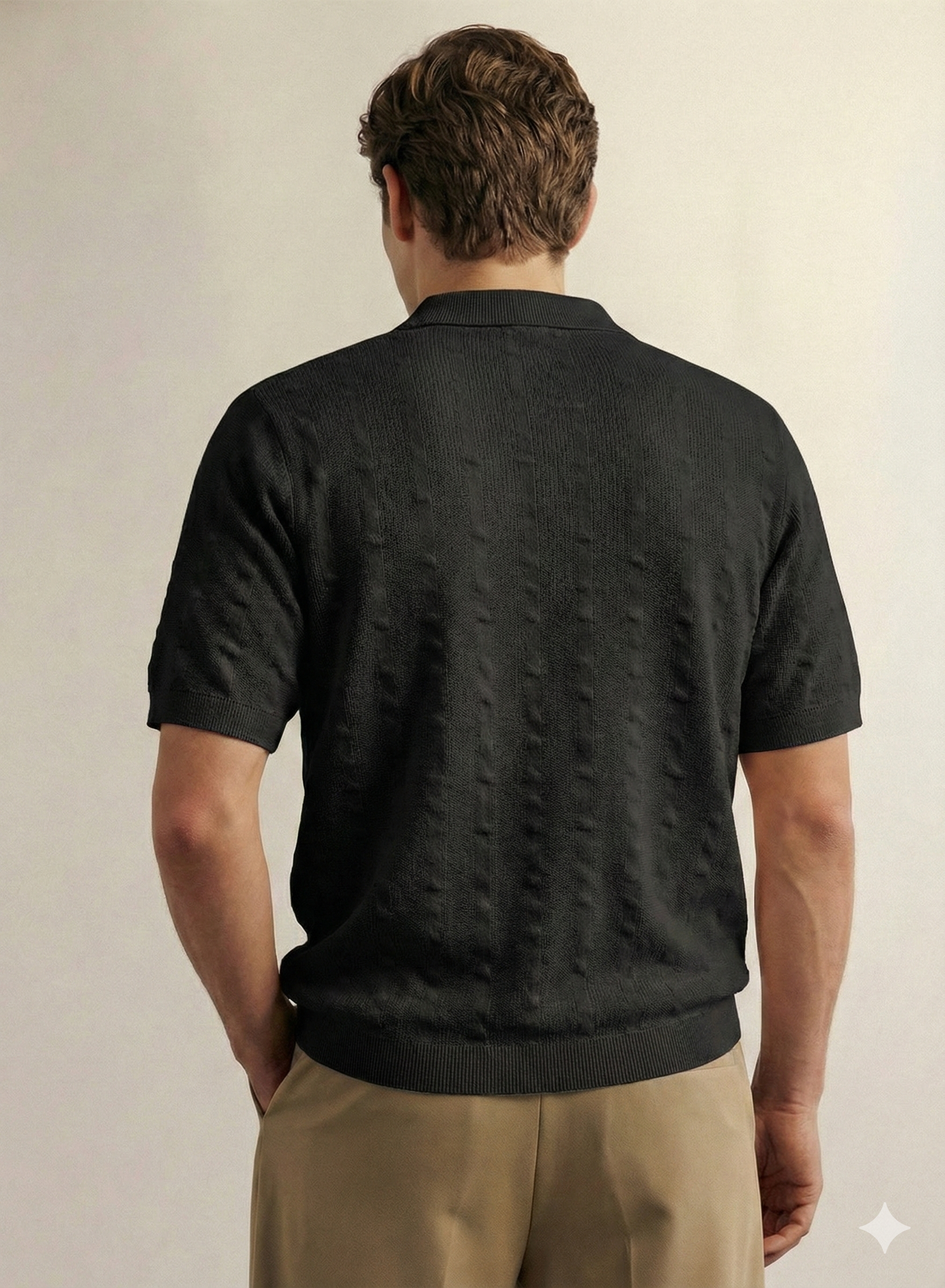 Stickad Pikétröja med Dragkedja | Erik – Svart