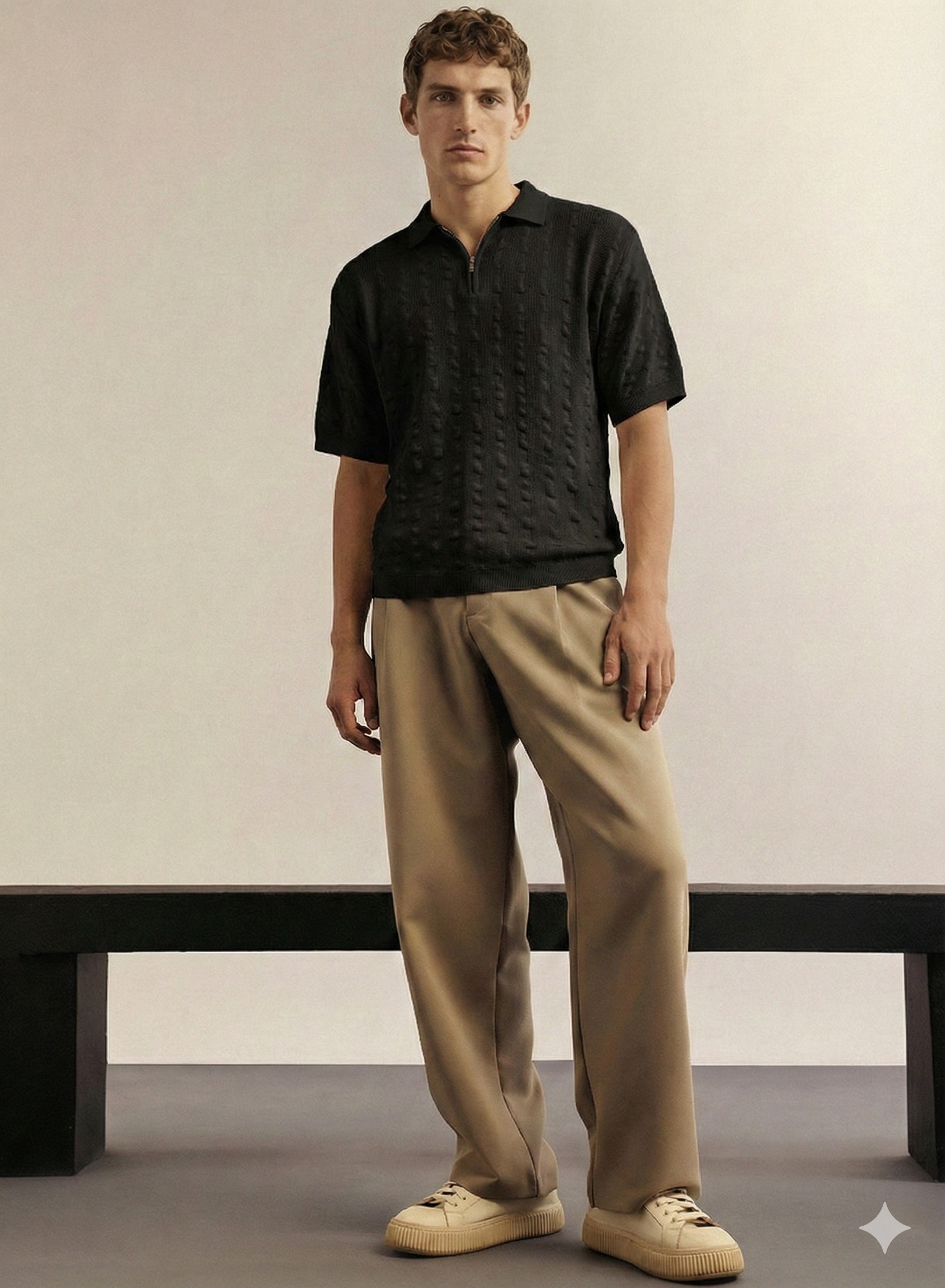 Stickad Pikétröja med Dragkedja | Erik – Svart