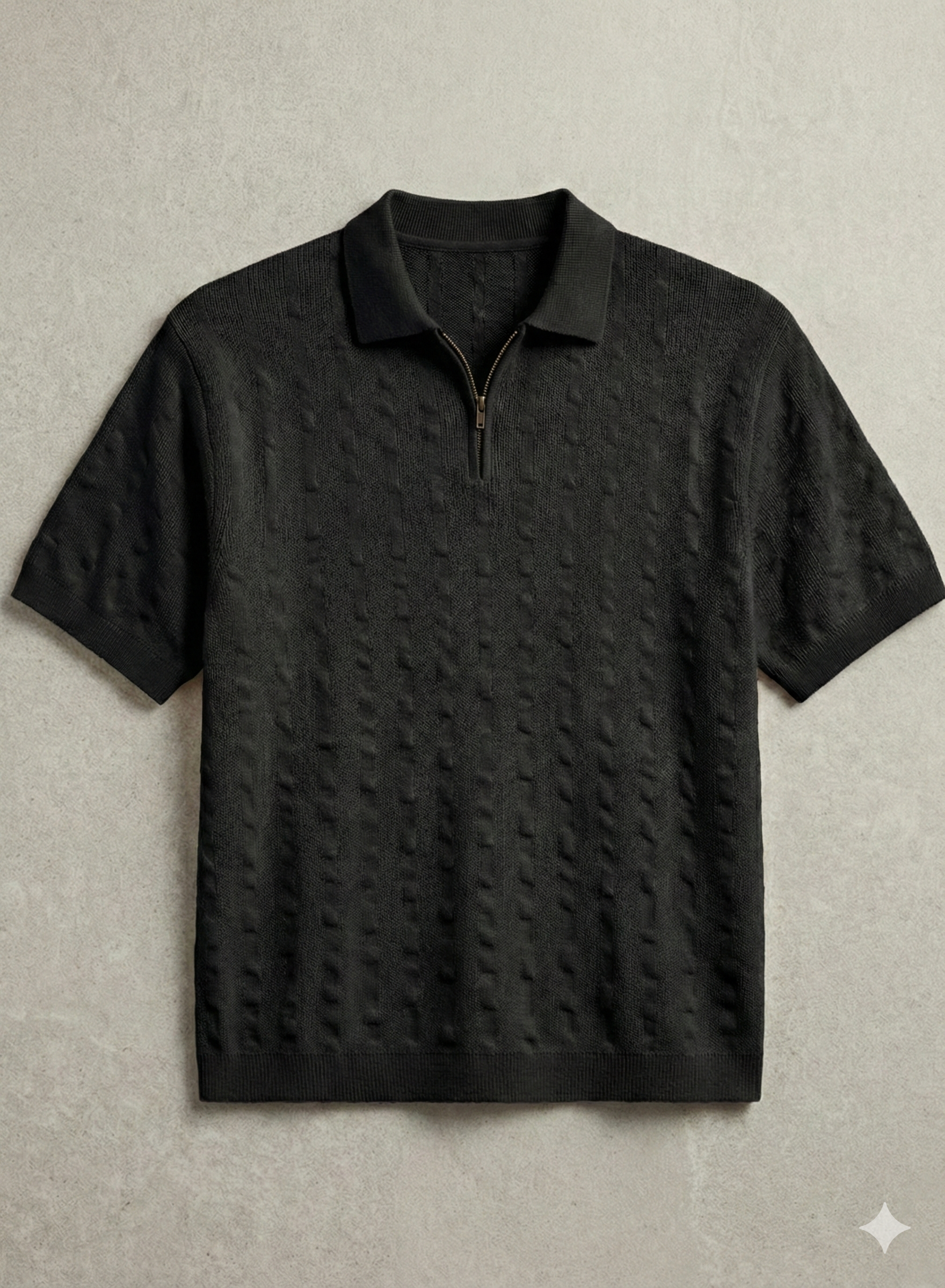 Stickad Pikétröja med Dragkedja | Erik – Svart