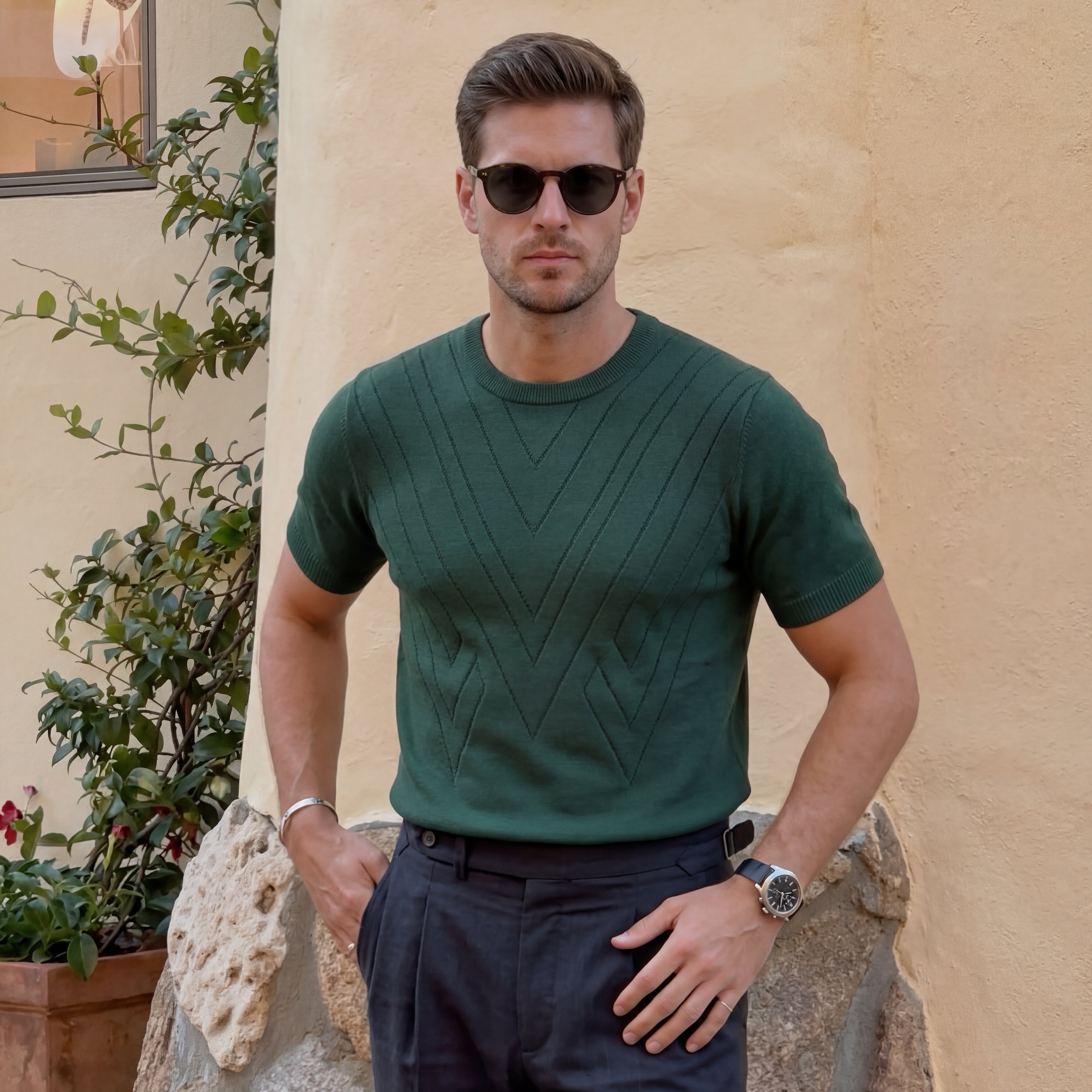 Stickad t-shirt med mönster