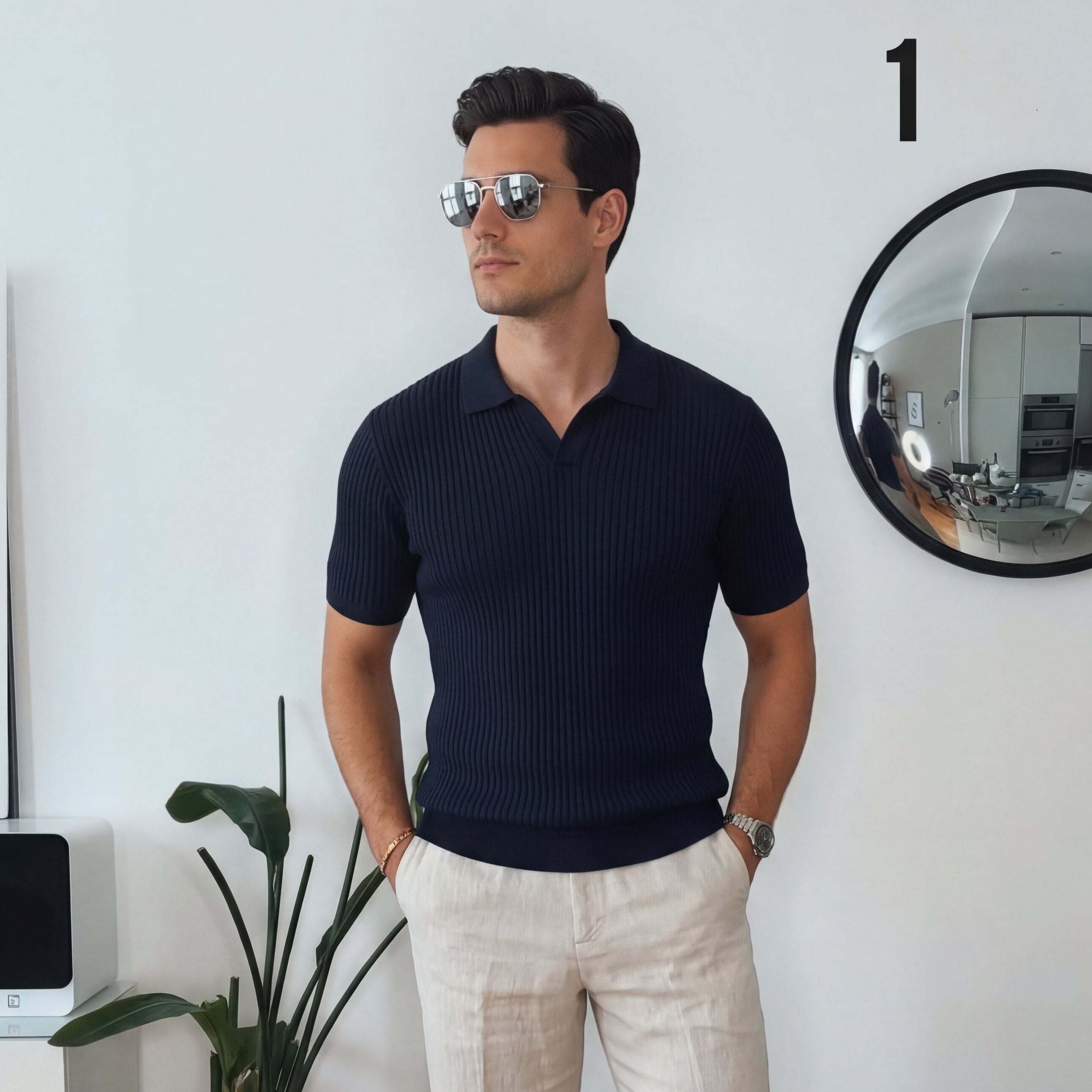 Sommar Pikétröja Ribbad Regular Fit