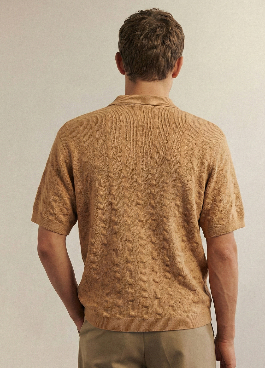 Stickad Pikétröja med Dragkedja | Noah – Beige