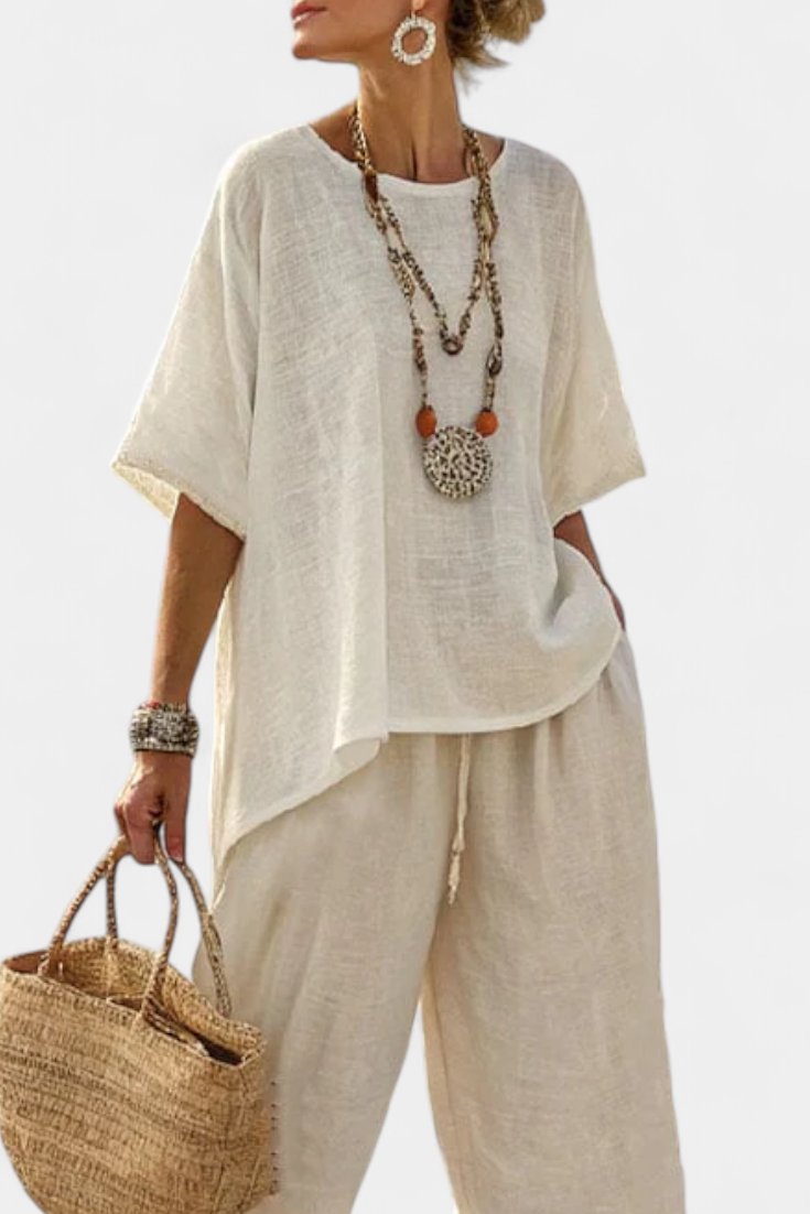 Asymmetrisk Blus Med Vida Byxor 1