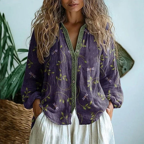 Blommig Långärmad Blus i Mjuk Kvalitet 0