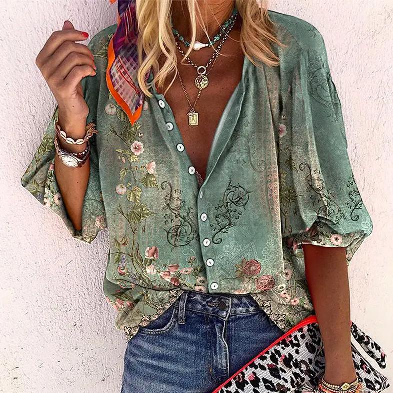 Blommig bohemisk blus 0