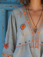 Bohemisk Broderad Blus Damer 2