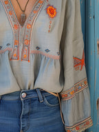 Bohemisk Broderad Blus Damer 4