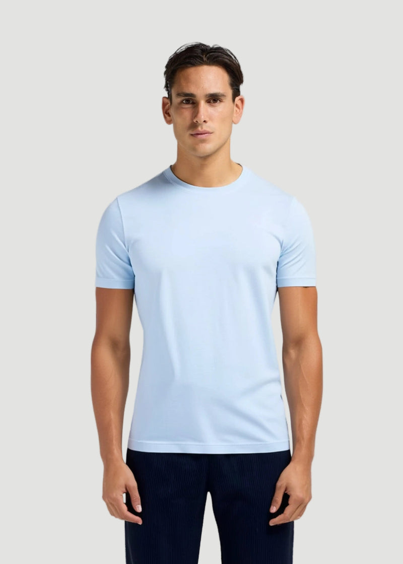 Dubbelmerceriserad Ljusblå T-shirt Subtil Glans Mjuk Fit 0