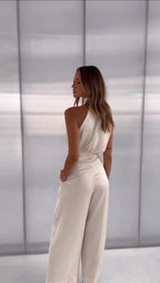 Elegant Tvådelat Set Dam Med Vida Byxor 3