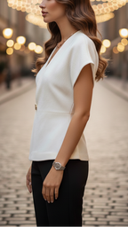 Elegant V-ringad Crossoverblus i Strukturerat Tyg 2