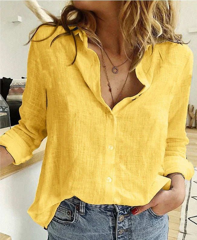 Elegant Vit Blus Med Långa Ärmar 0