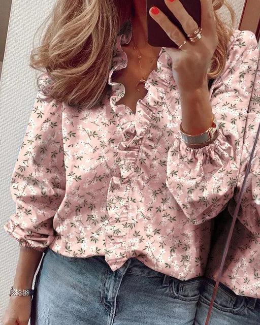 Elegant Vit Blus Med Volanger 1
