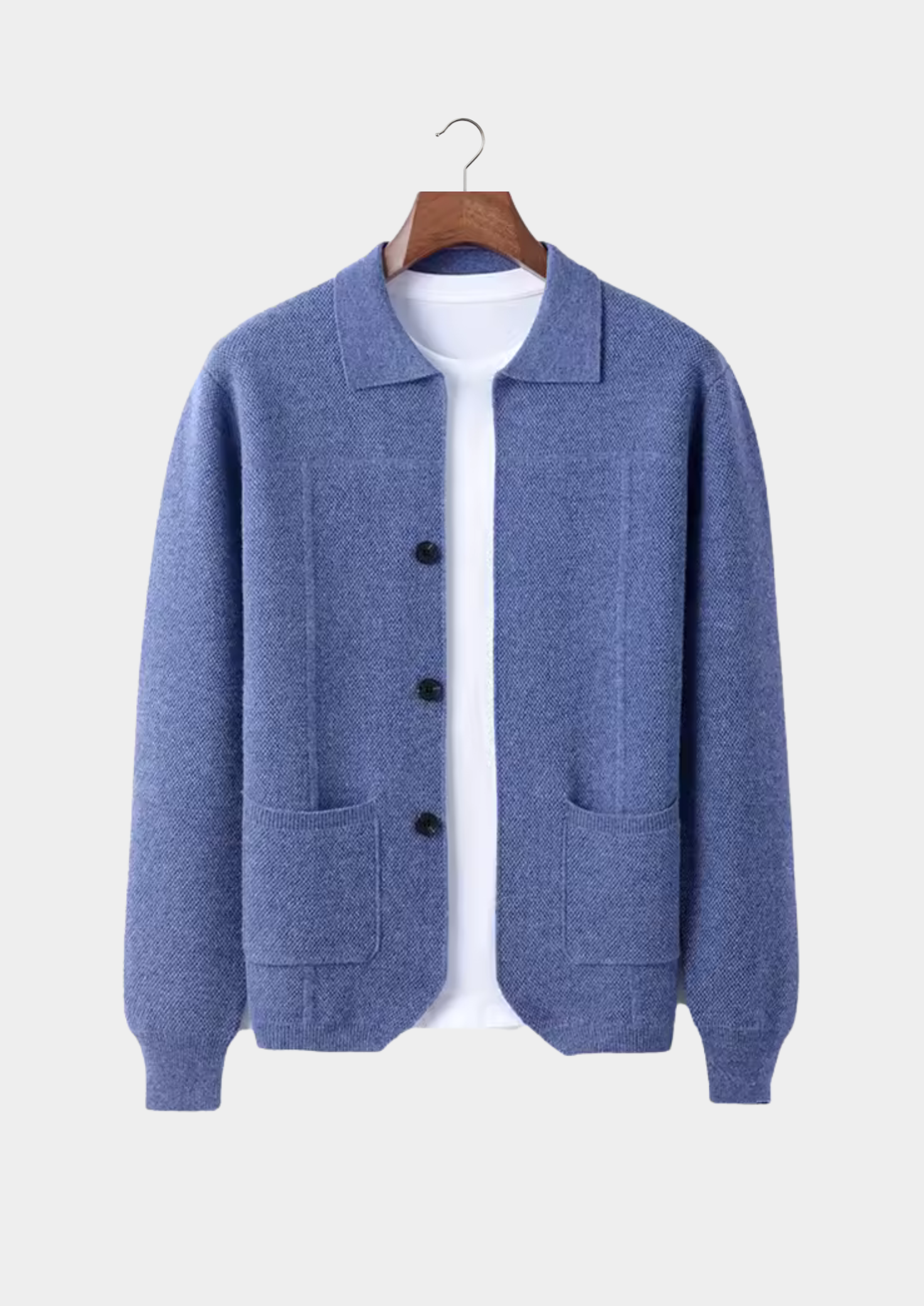 Kashmir Grå Knappövertröja Täta Stickning Regular Fit 8