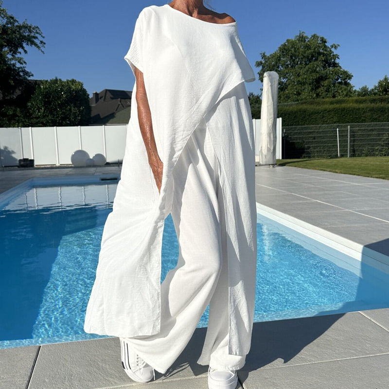 Lättviktig sommarset med vida byxor 0