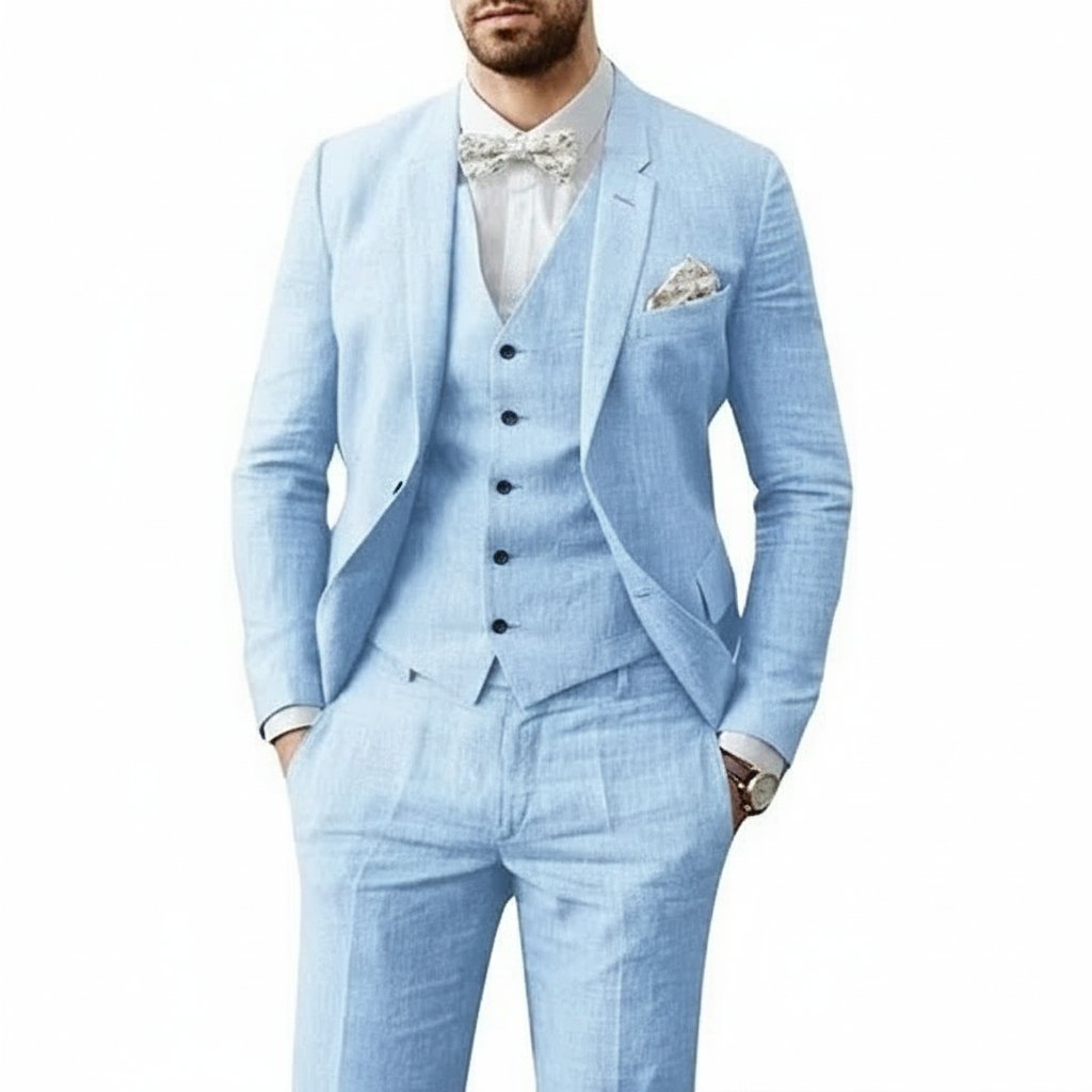 Linnekostym med Väst Slim Fit 0