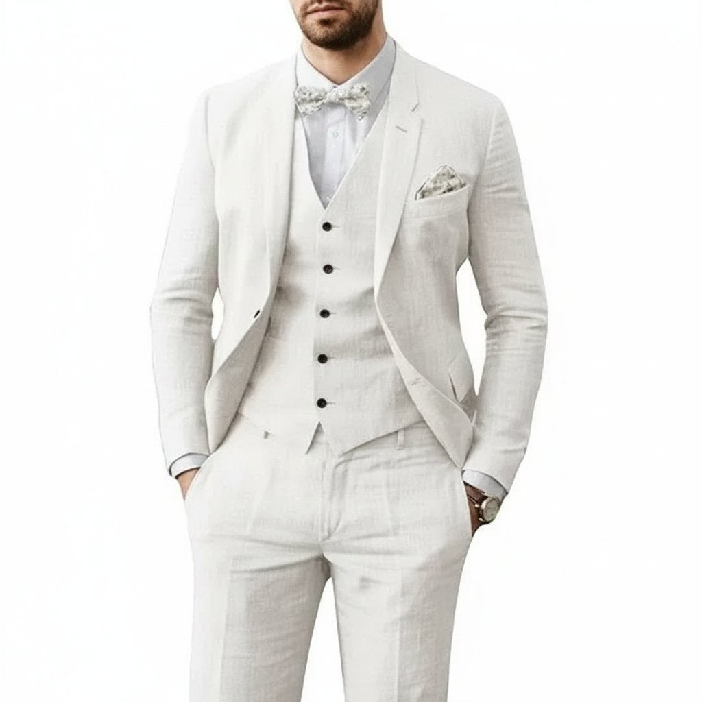 Linnekostym med Väst Slim Fit 1