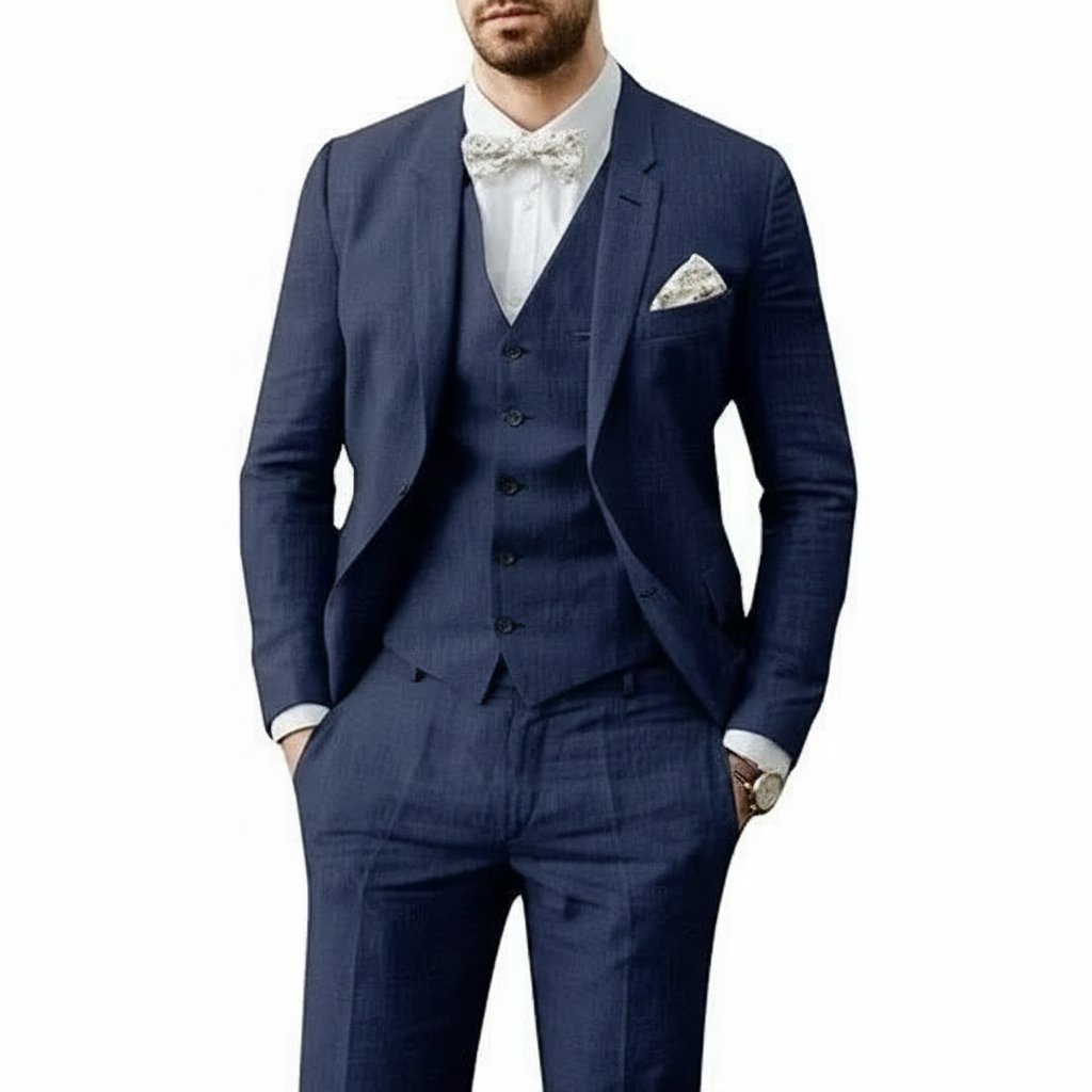 Linnekostym med Väst Slim Fit 2