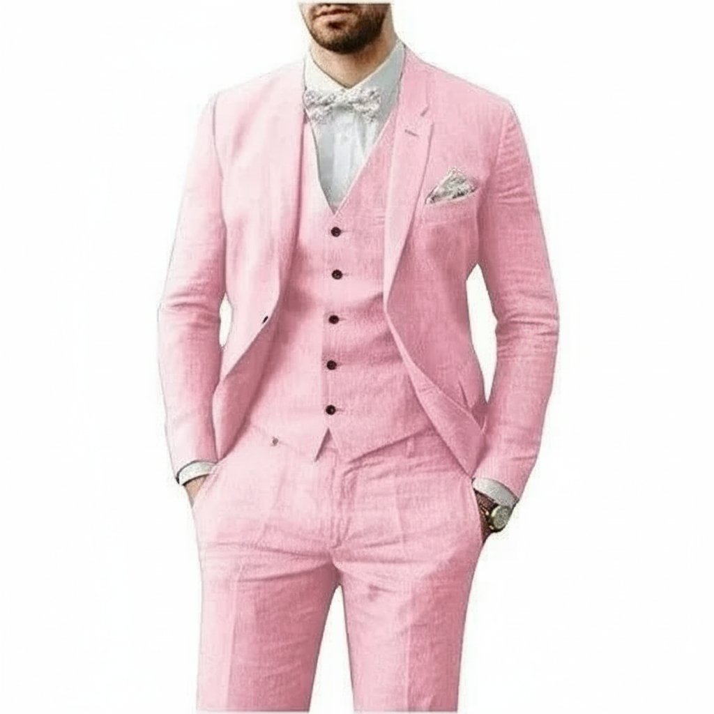 Linnekostym med Väst Slim Fit 3