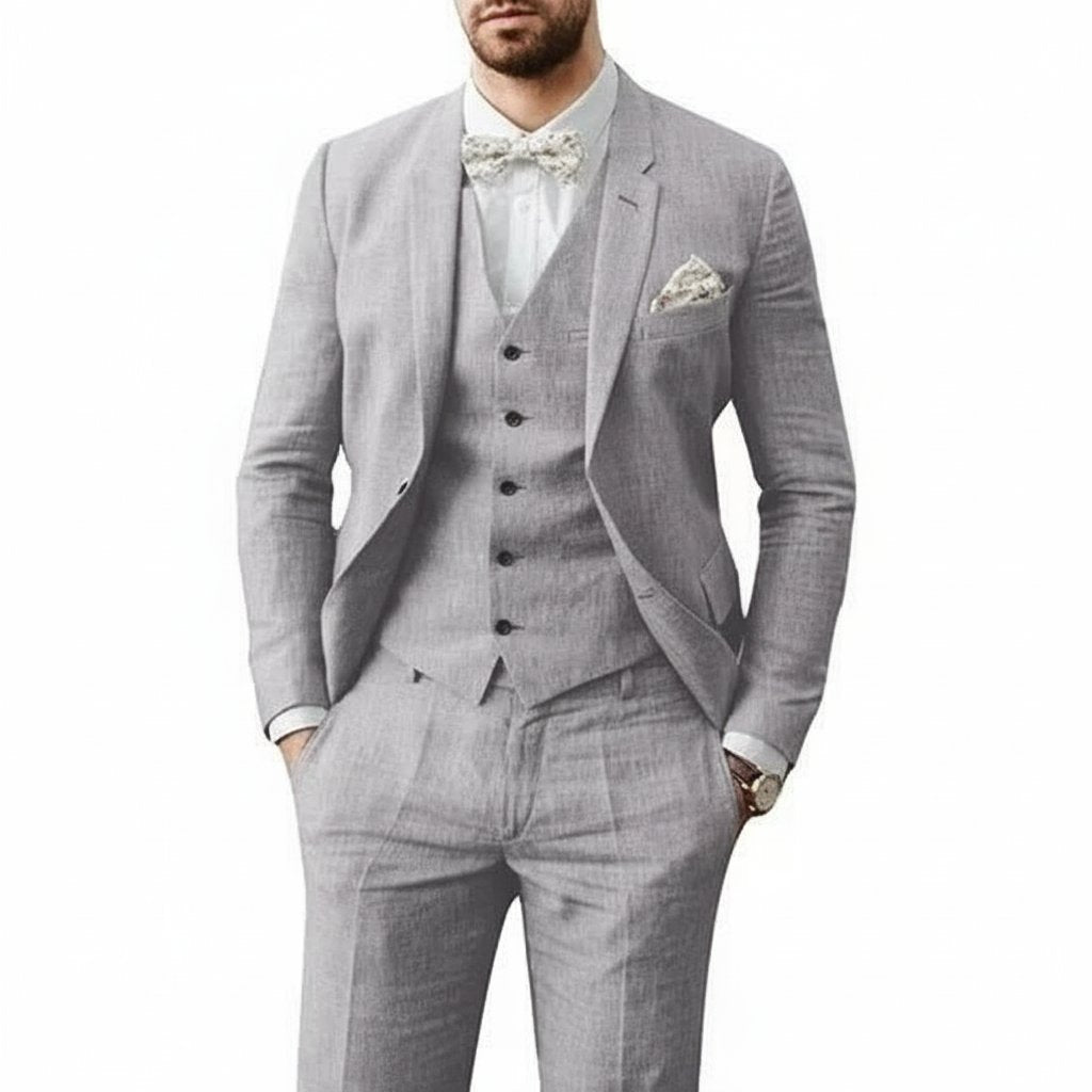 Linnekostym med Väst Slim Fit 4