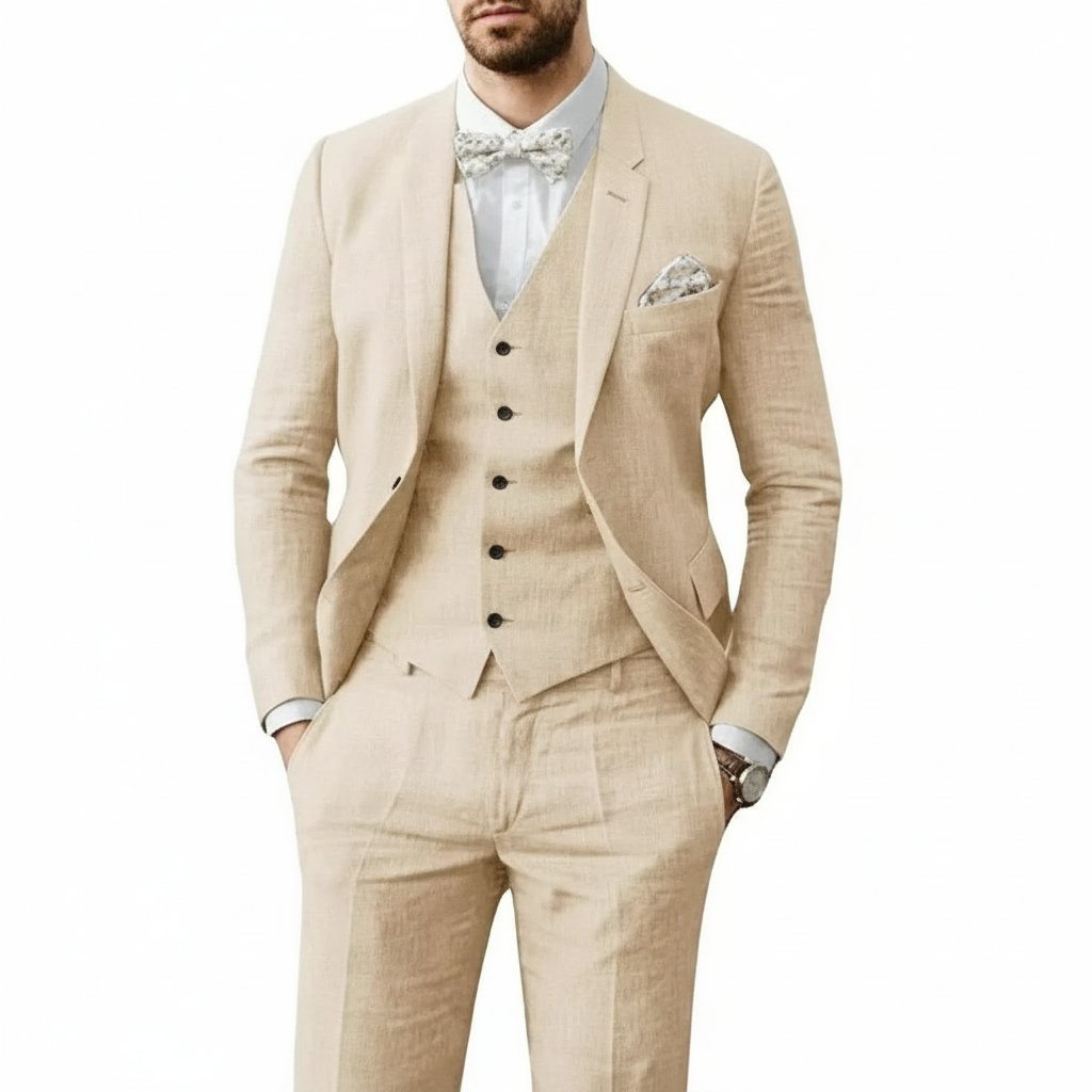 Linnekostym med Väst Slim Fit 7