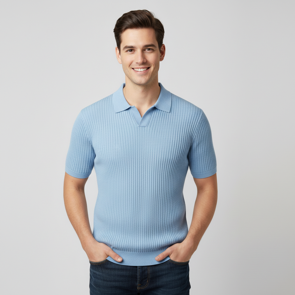 Sommar Pikétröja Ribbad Regular Fit