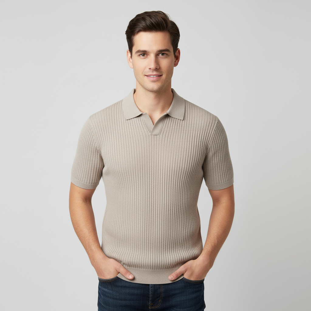 Sommar Pikétröja Ribbad Regular Fit