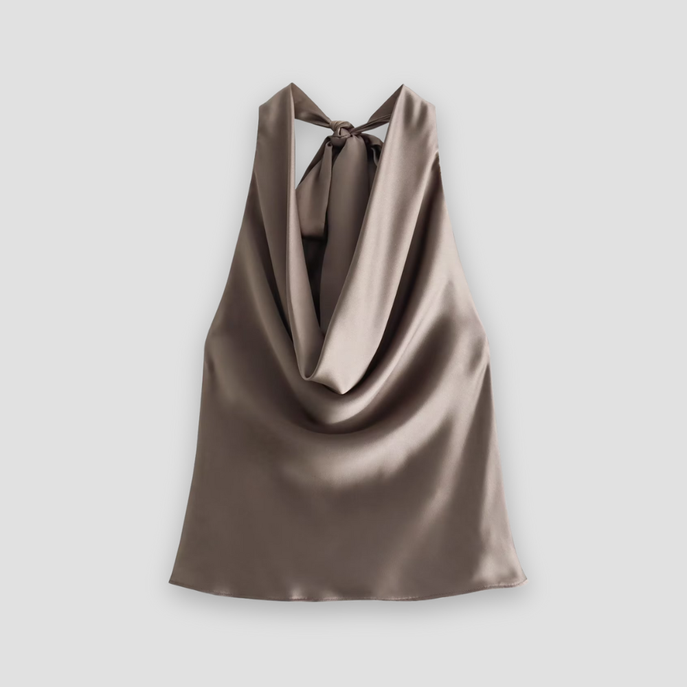 Satinblandad draperad topp 0