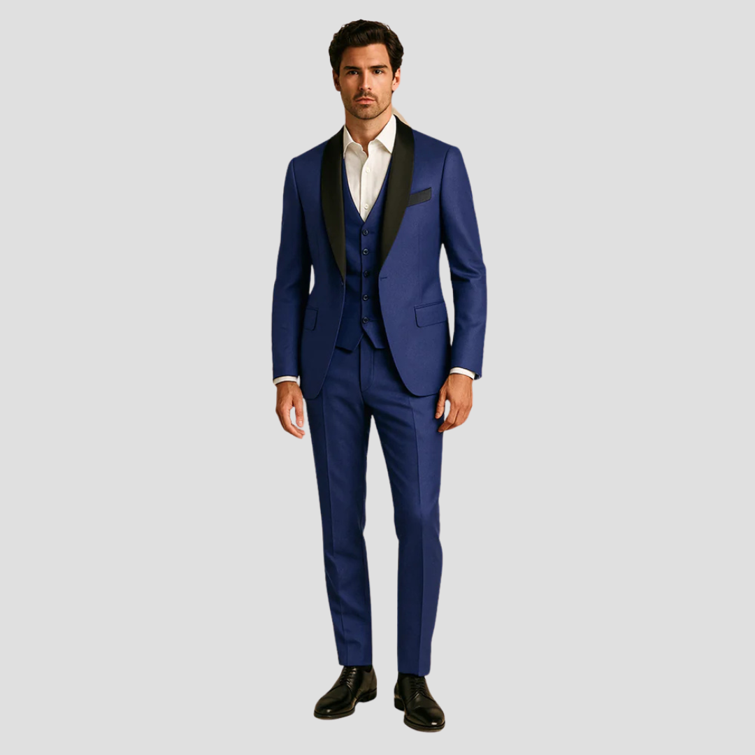 Slim Fit Tredelad Kostym med Smokingjacka 3