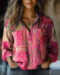 Vintage Blus Med Klassisk Knäppning 0