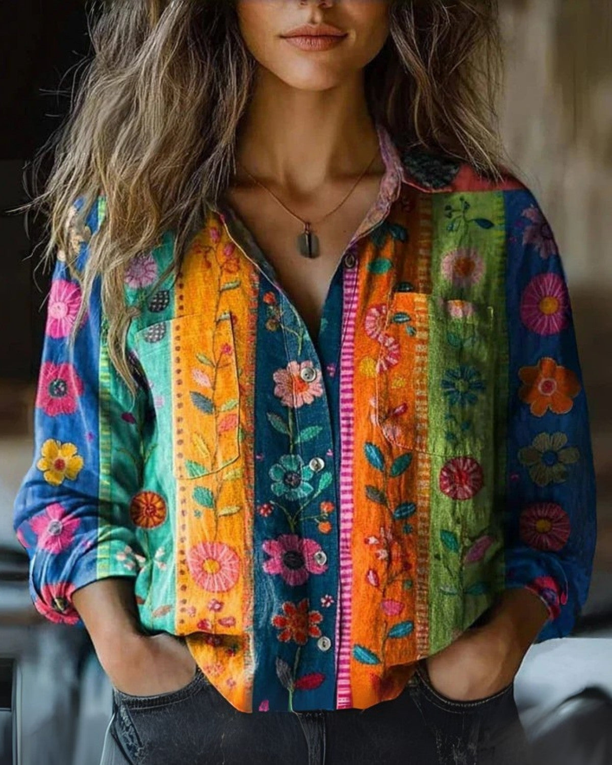 Vintage Blus Med Klassisk Knäppning 3
