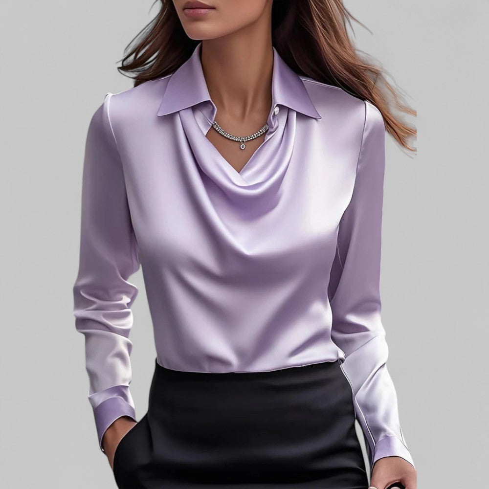 Vit Satinblus Med Draperad Hals 5