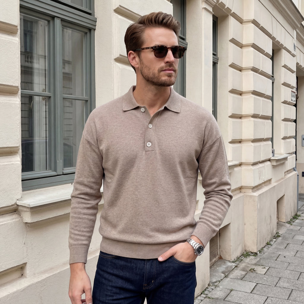 stickad bomull pikétröja långärm regular fit